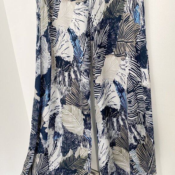 French Connection Blue Palm Leaf Wide Leg Pant - Picture 3 of 6